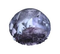 Gorro de ducha con estampado de búho ártico, reutilizable, doble capa, con banda elástica, perfecto para el hogar, spa, hotel y viajes