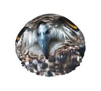 Gorro de ducha con estampado de búho de ojos amarillos, gorro de pelo reutilizable con protección de doble capa, transpirable y duradero para viajes
