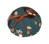 Gorro de ducha con estampado de búhos en ramas de árbol para mujer, ligero, reutilizable, suave, impermeable, a prueba de fugas.
