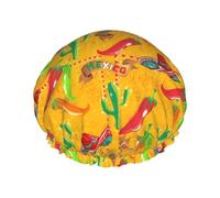 Gorro de ducha con estampado de cactus y chile para mujer, ligero, reutilizable, suave, impermeable, a prueba de fugas.