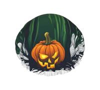 Gorro de ducha con estampado de calabaza de Halloween de fantasma verde para mujer Divertido - Reutilizable | Gorro de pelo novedoso para bañarse | Sombrero de capa