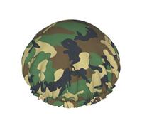 Gorro de ducha con estampado de camuflaje militar verde para mujer, ligero, reutilizable, suave, impermeable, a prueba de fugas.