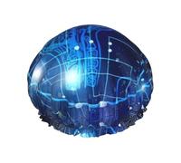 Gorro de ducha con estampado de cerebro de inteligencia artificial para mujeres y hombres, gorro de baño reutilizable de doble capa con correa elástica L