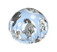 Gorro de ducha con estampado de chinchillas azules y luna para mujer, ligero, reutilizable, suave, impermeable, a prueba de fugas.