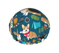 Gorro de ducha con estampado de Corgi para mujer, ligero, reutilizable, suave, impermeable, a prueba de fugas.