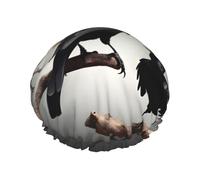 Gorro de ducha con estampado de cuervo negro con pájaros en una rama para mujer, gorro de ducha grande lavable con banda elástica