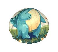 Gorro de ducha con estampado de dinosaurio en hierba verde, reutilizable, doble capa, transpirable, de secado rápido, perfecto para el hogar, spa, hotel y viajes