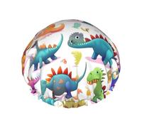 Gorro de ducha con estampado de dinosaurios de dibujos animados para mujer, ligero, reutilizable, suave, impermeable, a prueba de fugas.
