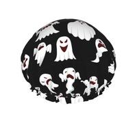 Gorro de ducha con estampado de fantasma blanco elegante y divertido, suave, ligero, gorro de ducha para mujer, ecológico, transpirable