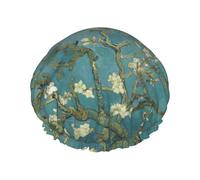 Gorro de ducha con estampado de flor de almendro para mujer, ligero, reutilizable, suave, impermeable, a prueba de fugas.