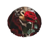 Gorro de ducha con estampado de flores de jirafa para mujer, doble capa, impermeable, elástico, reutilizable, protección para el cabello, para spa, salón de baño, damas