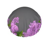 Gorro de ducha con estampado de flores lilas en flor para mujer, gorro de baño reutilizable, gorros de ducha transpirables, gorros de ducha ajustables