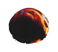 Gorro de ducha con estampado de fútbol Fire Dragon Roll - Doble capa transpirable, correa elástica ajustable, artículos esenciales duraderos para viajes de hotel