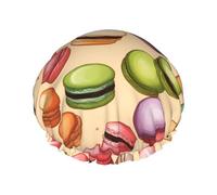 Gorro de ducha con estampado de galletas de macarrón para mujer, ligero, reutilizable, suave, impermeable, a prueba de fugas.