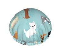 Gorro de ducha con estampado de gatos y perros de lluvia para mujer, gorro de ducha grande lavable con banda elástica