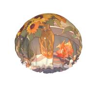 Gorro de ducha con estampado de girasoles debajo del alféizar de la ventana, reutilizable, doble capa, transpirable, de secado rápido, perfecto para el hogar, spa, hotel y viajes