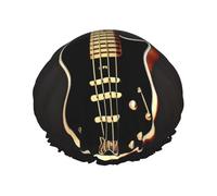 Gorro de ducha con estampado de guitarra negra, reutilizable, doble capa, transpirable, de secado rápido, perfecto para el hogar, spa, hotel y viajes