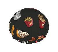 Gorro de ducha con estampado de hamburguesa de pata de pollo, reutilizable, doble capa, artículos esenciales de viaje de hotel, accesorios de ducha de salón, talla única