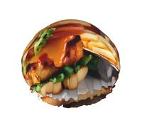 Gorro de ducha con estampado de hamburguesa y pierna de pollo con elástico y reutilizable para cabello largo y corto, gorro de doble capa
