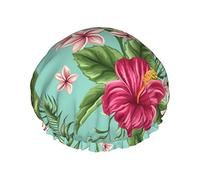Gorro de ducha con estampado de hojas tropicales hawaianas, gorro de baño impermeable reutilizable, gorro de ducha para mujeres y hombres, gorros de baño para el cabello
