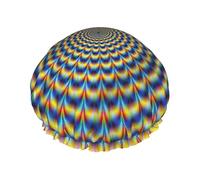 Gorro de ducha con estampado de ilusión óptica en espiral para mujer, reutilizable, impermeable, doble capa, con correa elástica, talla única