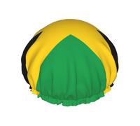 Gorro de ducha con estampado de la bandera de Jamaica para mujer, gorro de ducha grande lavable con banda elástica