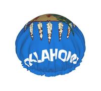 Gorro de ducha con estampado de la bandera del estado de Oklahoma para mujer, gorro de ducha grande lavable con banda elástica
