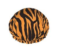 Gorro de ducha con estampado de leopardo tigre naranja (1) - Gorro de ducha reutilizable con protección de doble capa, transpirable y duradero para viajes