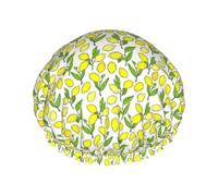 Gorro de ducha con estampado de limones frescos amarillos para mujer, ligero, reutilizable, suave, impermeable, a prueba de fugas.