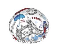 Gorro de ducha con estampado de Londres, doble capa, transpirable, correa elástica ajustable, artículos esenciales duraderos para viajes de hotel