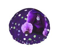 Gorro de ducha con estampado de lunares de caniche morado para mujer, ligero, reutilizable, suave, impermeable, a prueba de fugas.