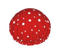 Gorro de ducha con estampado de lunares rojos y blancos para mujer, ligero, reutilizable, suave, impermeable, a prueba de fugas.