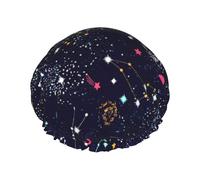 Gorro de ducha con estampado de mapa de constelación de estrellas para mujer, ligero, reutilizable, suave, impermeable, a prueba de fugas.