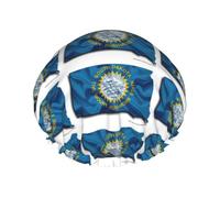 Gorro de ducha con estampado de mapa de la bandera de Dakota del Sur, gorro de ducha forrado para mujer, reutilizable, doble capa impermeable