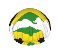 Gorro de ducha con estampado de mapa de la bandera de Jamaica para mujer, gorro de ducha grande lavable con banda elástica