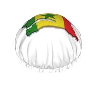 Gorro de ducha con estampado de mapa de la bandera de Senegal para mujer, gorro de ducha grande lavable con banda elástica