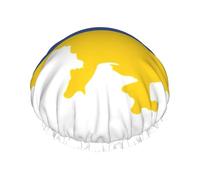 Gorro de ducha con estampado de mapa de la bandera de Ucrania, gorro de ducha forrado para mujer, reutilizable, doble capa impermeable