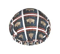 Gorro de ducha con estampado de mapa de la bandera del estado de Wyoming, gorro de ducha forrado para mujer, reutilizable, doble capa impermeable