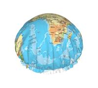 Gorro de ducha con estampado de mapa del mundo, gorro de ducha forrado para mujer, reutilizable, doble capa impermeable