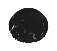 Gorro de ducha con estampado de mármol negro para mujer, gorro de ducha grande lavable con banda elástica