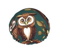 Gorro de ducha con estampado de muchos búhos en ramas de árbol para mujer, ligero, reutilizable, suave, doble capa impermeable a prueba de fugas.