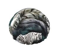Gorro de ducha con estampado de muchos tigres blancos para mujer, gorros de ducha de tela de doble capa reutilizables, gorros de pelo para niñas