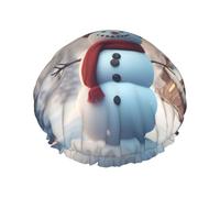 Gorro de ducha con estampado de muñeco de nieve para mujer, ligero, reutilizable, suave, impermeable, a prueba de fugas.