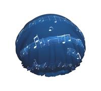 Gorro de ducha con estampado de notas musicales azules, para varias actividades, reutilizable, suave y ligero, para el pelo largo