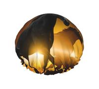 Gorro de ducha con estampado de nubes rojas brillantes de caballos negros para mujer, gorro de ducha grande lavable con banda elástica