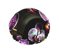 Gorro de ducha con estampado de orquídeas moradas para mujer, ligero, reutilizable, suave, impermeable, a prueba de fugas.