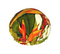 Gorro de ducha con estampado de pájaro tropical del paraíso, gorro de ducha forrado para mujer, reutilizable, doble capa impermeable