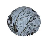 Gorro de ducha con estampado de pájaros de cuervo negro para mujer, gorro de ducha grande lavable con banda elástica