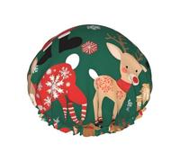 Gorro de ducha con estampado de Papá Noel y ciervo navideño, reutilizable, doble capa, transpirable, de secado rápido, perfecto para el hogar, spa, hotel y viajes