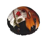 Gorro de ducha con estampado de partituras de violín para mujer, gorros de ducha de tela de doble capa reutilizables, gorros de pelo para niñas